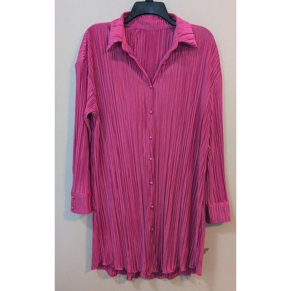 Hot Pink Ribbed Mini Dress – Size Large, EUC - Picture 2 of 4